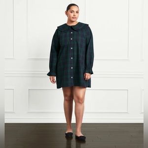 Hill House Home Evelyn Dress Black Watch Tartan Peter Pan Collar Green Navy XXL